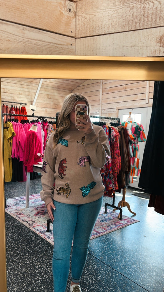 Khaki Cheetah Sequin Sweatshirt